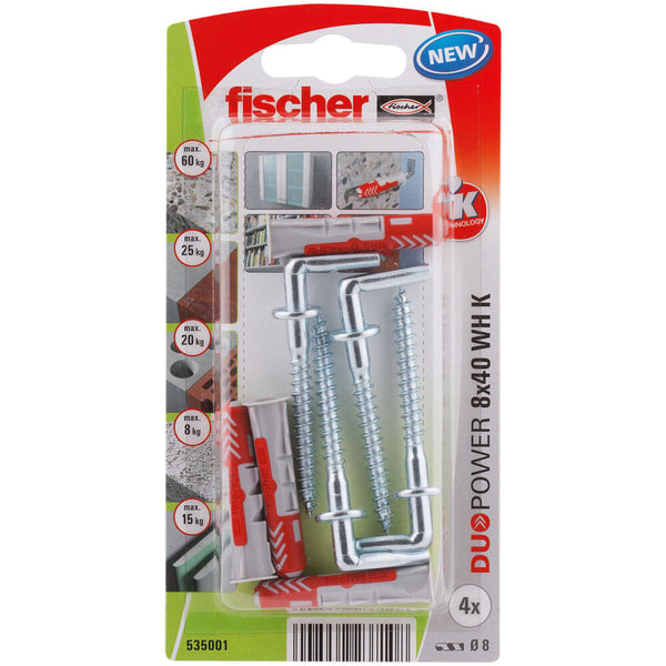 Bulloni ad anello Fischer DuoPower 535001 Tacchetti 8 x 40 mm 4 Unità-0