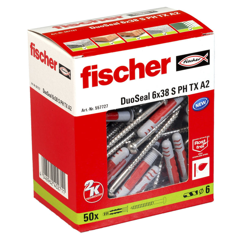 Dadi e viti Fischer DuoSeal 557727 S A2 Impermeabili Ø 6 x 38 mm (50 Unità)-1