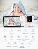 GHB Baby Monitor Video e Audio 5" 720P HD Telecamera Bambini con Schermo IPS 5000mAh VOX Visione Notturna Rilevamento della Temperatura GHB