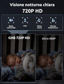 GHB Baby Monitor Video e Audio 5'' 720HD IPS 5000mAh Schermo, 350° Telecamera Rotante, Rilevamento della Temperatura, Interfono Bidirezionale, VOX, Visione Notturna, Ninne Nanne GHB