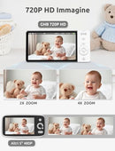 GHB Baby Monitor Video e Audio 5'' 720HD IPS 5000mAh Schermo, 350° Telecamera Rotante, Rilevamento della Temperatura, Interfono Bidirezionale, VOX, Visione Notturna, Ninne Nanne GHB