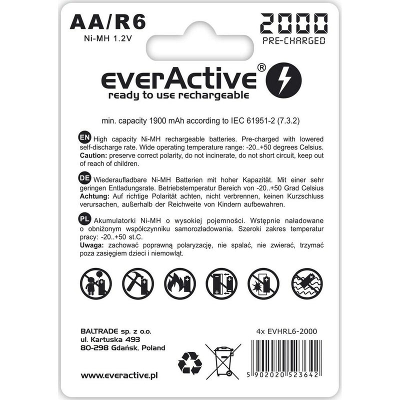 Batterie Ricaricabili EverActive EVHRL6-2000 AA LR6 1,2 V 3.7 V-1