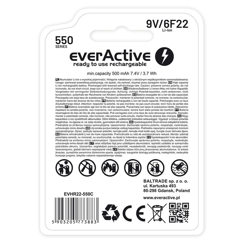 Batterie Ricaricabili EverActive EVHR22-550C 9 V-1