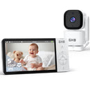 GHB Baby Monitor Video e Audio 5'' 720HD IPS 5000mAh Schermo, 350° Telecamera Rotante, Rilevamento della Temperatura, Interfono Bidirezionale, VOX, Visione Notturna, Ninne Nanne GHB