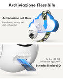 Telecamera 2K  Wi-Fi Esterno Senza Fili Con Pannello Solare, 360° PTZ Videocamera Sorveglianza A Batteria, Visione Notturna A Colori, Rilevamento Umano/PIR con Allarme, 2 Vie Audio, 2.4GHz,IP66 YESKANO