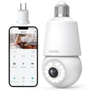 Telecamera Lampadina WiFi Esterno Codnida 2K   per E27 Portalampada, PTZ Videocamera di Sorveglianza con Allarme Sonoro e Luminoso, Tracciamento del Movimento, visione notturna a colori, LC323 Codnida