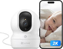 EZVIZ Telecamera Wi-Fi Interno 2K, Videocamera Sorveglianza 3MP per animali e bambini, Motorizzata a 360°, Audio a due vie, Funziona Alexa, Avvisi movimento, Visione notturna, Modello CP1 ezviz