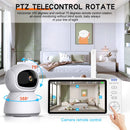 QIAKEFE Babyphone Camera da 5" senza WiFi 2.4G, monitor bambino con telecamera girevole a 350°, visione notturna automatica, citofono bidirezionale, doppia fotocamera, rilevamento della temperatura QIAKEFE