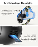 YESKANO Telecamera WiFi Esterno Solare 2K 3MP Senza Fili, Batteria 5200mAh con Pannello Solare, 360° PTZ, Rilevamento PIR Movimento con Allarme, Visione Notturna a Colori, Audio Bidirezionale, IP66 YESKANO