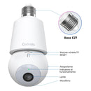 Telecamera Lampadina WiFi Esterno Codnida 2K   per E27 Portalampada, PTZ Videocamera di Sorveglianza con Allarme Sonoro e Luminoso, Tracciamento del Movimento, visione notturna a colori, LC323 Codnida