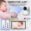 QIAKEFE Babyphone Camera da 5" senza WiFi 2.4G, monitor bambino con telecamera girevole a 350°, visione notturna automatica, citofono bidirezionale, doppia fotocamera, rilevamento della temperatura QIAKEFE