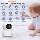 QIAKEFE Babyphone Camera da 5" senza WiFi 2.4G, monitor bambino con telecamera girevole a 350°, visione notturna automatica, citofono bidirezionale, doppia fotocamera, rilevamento della temperatura QIAKEFE