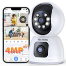 Telecamera Wi-Fi Interno 4MP, 2.5K Videocamera Sorveglianza con Doppia Lente, PTZ 360°, Visione Notturna, Tracciamento del Movimento e Audio Bi-direzionale, Funziona con Alexa, WiFi 2.4/5GHz YESYAMO