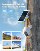 COCOCAM 24/7 Registrazione AOV 4G LTE Telecamera Esterno con Batteria 15000mAh Pannello Solare 8W, 2K PTZ, Rilevamento AI, Tracking AI, Visione Notturna 30 Metri, Scheda eSIM Inclusa (NO WIFI) COCOCAM