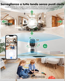 Telecamera Wi-Fi Interno 4MP, 2.5K Videocamera Sorveglianza con Doppia Lente, PTZ 360°, Visione Notturna, Tracciamento del Movimento e Audio Bi-direzionale, Funziona con Alexa, WiFi 2.4/5GHz YESYAMO