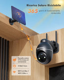 YESKANO Telecamera WiFi Esterno Solare 2K 3MP Senza Fili, Batteria 5200mAh con Pannello Solare, 360° PTZ, Rilevamento PIR Movimento con Allarme, Visione Notturna a Colori, Audio Bidirezionale, IP66 YESKANO