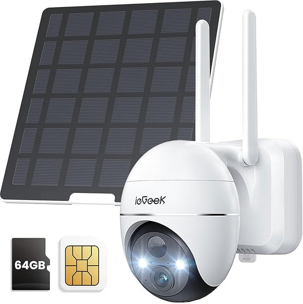 ieGeek 4G LTE Telecamera da Esternosenza Fili,2K 360°PTZ Telecamera Pannello Solare con sim,Rilevazione di movimento PIR, Visione Notturna a Colori,Comunicazione bidirezionale, IP66 ieGeek