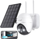 ieGeek 5MP Telecamera Wifi Esterno Senza Fili, 360° PTZ Telecamera Batteria Pannello Solare, Faretto e sirena, Rilevazione di Movimento PIR, Visione notturna a colori, Audio a 2 vie, IP65, Alexa ieGeek