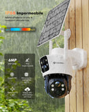 YESKANO 2K Telecamera Wi-Fi Esterno, Doppio Obiettivo Telecamera Pannello Solare, 360 Gradi Videocamera Sorveglianza Esterno Wifi a Batteria, Doppio PIR, 2.4GHz, Visione Notturna a Colore, Audio YESKANO