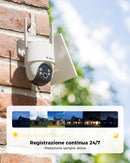 COCOCAM 24/7 Registrazione AOV Telecamera Wi-Fi Esterno Senza Fili Solare con Batteria 10000mAh Pannello Solare 8W, 2K PTZ, Rilevamento AI, Tracking AI, Visione Notturna 30 Metri, IP66 COCOCAM