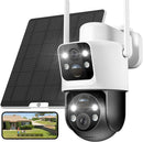 YESKANO 2K Telecamera Wi-Fi Esterno, Doppio Obiettivo Telecamera Pannello Solare, 360 Gradi Videocamera Sorveglianza Esterno Wifi a Batteria, Doppio PIR, 2.4GHz, Visione Notturna a Colore, Audio YESKANO