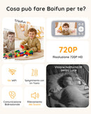 Boifun Baby Monitor Video e Audio, Schermo IPS 4" 720P Protettivo, Visione Notturna, Autonomia 11 ore, Avviso Sonoro, Zoom 3x, Rilevamento Temperatura, Ninna Nanne, Funziona Senza WiFi, Pronto all'Uso BOIFUN