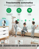 Telecamera Wi-Fi Interno 4MP, 2.5K Videocamera Sorveglianza con Doppia Lente, PTZ 360°, Visione Notturna, Tracciamento del Movimento e Audio Bi-direzionale, Funziona con Alexa, WiFi 2.4/5GHz YESYAMO