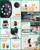 Telecamera Wi-Fi Interno 4MP, 2.5K Videocamera Sorveglianza con Doppia Lente, PTZ 360°, Visione Notturna, Tracciamento del Movimento e Audio Bi-direzionale, Funziona con Alexa, WiFi 2.4/5GHz YESYAMO