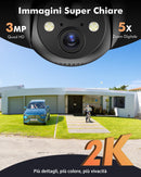 YESKANO Telecamera WiFi Esterno Solare 2K 3MP Senza Fili, Batteria 5200mAh con Pannello Solare, 360° PTZ, Rilevamento PIR Movimento con Allarme, Visione Notturna a Colori, Audio Bidirezionale, IP66 YESKANO