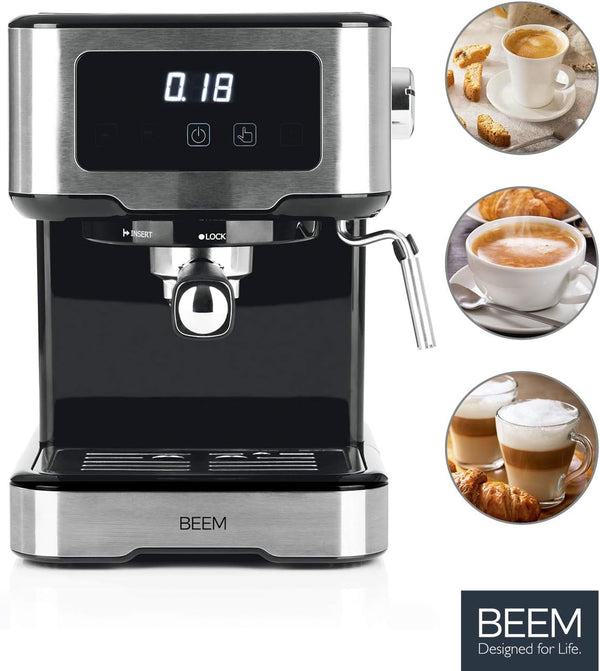 BEEM macchina caffe espresso SELECT-TOUCH portafiltro per espresso 15 bar | Espresso, cappuccino, latte macchiato in qualità barista | Alloggiamento di alta qualità in...