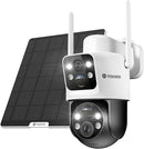 Telecamera Wi-Fi Esterno, 6MP Videocamera Sorveglianza con pannello solare, PTZ Telecamera Wifi Esterno Senza Fili con Doppio Obiettivo e Doppio PIR a Batteria, 2.4GHz, IP66, Supporta Alexa YESKANO