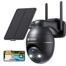 YESKANO Telecamera WiFi Esterno Solare 2K 3MP Senza Fili, Batteria 5200mAh con Pannello Solare, 360° PTZ, Rilevamento PIR Movimento con Allarme, Visione Notturna a Colori, Audio Bidirezionale, IP66 YESKANO