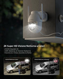 COCOCAM 2K Telecamera Wi-Fi Esterno Solare, PTZ Senza Fili con AI Rilevamento Umano, Visione Notturna a Colori, Audio Bidirezionale, Supporto Alexa, 2,4GHz, Cloud (Bianca) COCOCAM