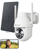 COCOCAM 2K Telecamera Wi-Fi Esterno Solare, PTZ Senza Fili con AI Rilevamento Umano, Visione Notturna a Colori, Audio Bidirezionale, Supporto Alexa, 2,4GHz, Cloud (Bianca) COCOCAM