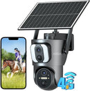 Telecamera Esterno con Pannello Solare 4G SIM 【Doppio Obiettivo】 14400mAh 2K HD PTZ Telecamere Senza Fili con Scheda SIM, Rilevamento Umano, Visione Notturna, Rotazione 355°/100°, TF/Cloud XG-08 Xega