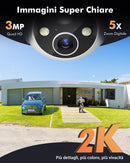 Telecamera 2K  Wi-Fi Esterno Senza Fili Con Pannello Solare, 360° PTZ Videocamera Sorveglianza A Batteria, Visione Notturna A Colori, Rilevamento Umano/PIR con Allarme, 2 Vie Audio, 2.4GHz,IP66 YESKANO