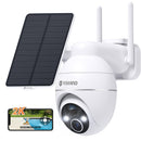 Telecamera 2K  Wi-Fi Esterno Senza Fili Con Pannello Solare, 360° PTZ Videocamera Sorveglianza A Batteria, Visione Notturna A Colori, Rilevamento Umano/PIR con Allarme, 2 Vie Audio, 2.4GHz,IP66 YESKANO