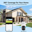 REIGY 4MP Telecamera WIFI Esterno Batteria Senza FIli, 360° Videocamera Sorveglianza con Pannello Solare, Rilevazione di Movimento PIR, Audio a 2 Vie, IP65, Supporto 2,4GHz/5GHz REIGY