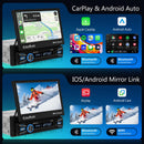 Hodozzy 1 DIN Autoradio con Scomparsa Schermo Motorizzato 7 Pollici Tattile Retrattile Carplay Senza Fili Android Auto, Radio Touch Screen Stereo Auto 1 Din Bluetooth FM/USB AUX+ Retrocamera Hodozzy