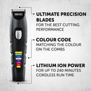 Wahl Color Trim Advanced Multigroomer, innovativi pettini di Guida codificati a Colori, 240 Minuti di Funzionamento, Caricatore USB, Ideale per Palestra e Viaggi, Lame affilate di precisione Wahl