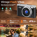 Macchina Fotografica Digitale 4K - Maxmango 64MP Fotocamera Macchine per Principianti - Flip 180° Videocamera con 16G Scheda - Schermo da 2,4" con Zoom 16X - Per Principianti, Adolescenti - Nero MaxMango