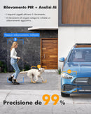 YESKANO Telecamera WiFi Esterno Solare 2K 3MP Senza Fili, Batteria 5200mAh con Pannello Solare, 360° PTZ, Rilevamento PIR Movimento con Allarme, Visione Notturna a Colori, Audio Bidirezionale, IP66 YESKANO