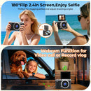 Macchina Fotografica Digitale 4K - Maxmango 64MP Fotocamera Macchine per Principianti - Flip 180° Videocamera con 16G Scheda - Schermo da 2,4" con Zoom 16X - Per Principianti, Adolescenti - Nero MaxMango