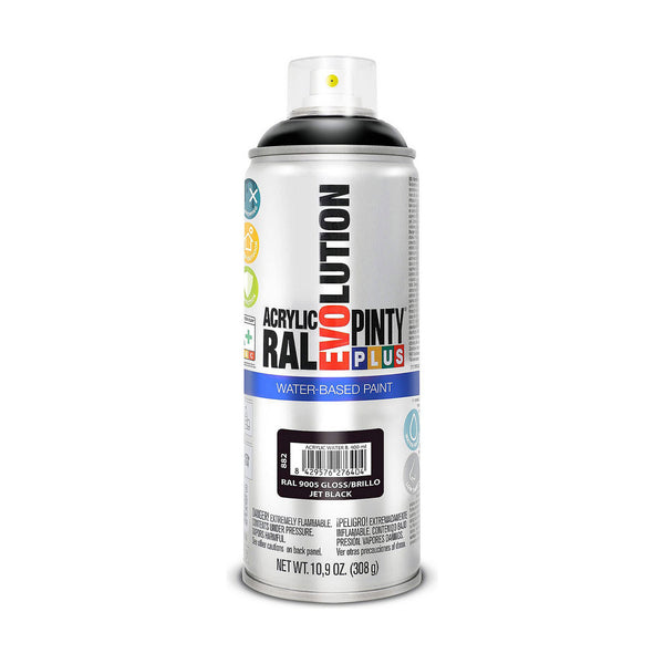 Vernice spray Pintyplus Evolution RAL 9005 Base d'acqua Jet Black 400 ml-0