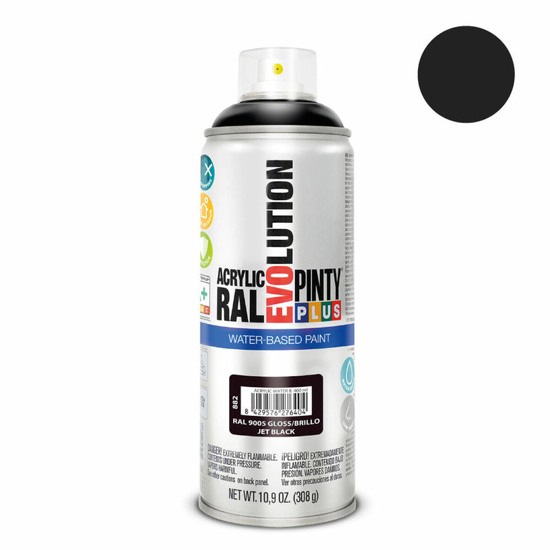 Vernice spray Pintyplus Evolution RAL 9005 Base d'acqua Jet Black 400 ml-1