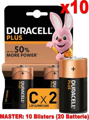 (10 Confezioni) Duracell Plus Batterie 2pz Mezza Torcia LR14 MN1400 C-0