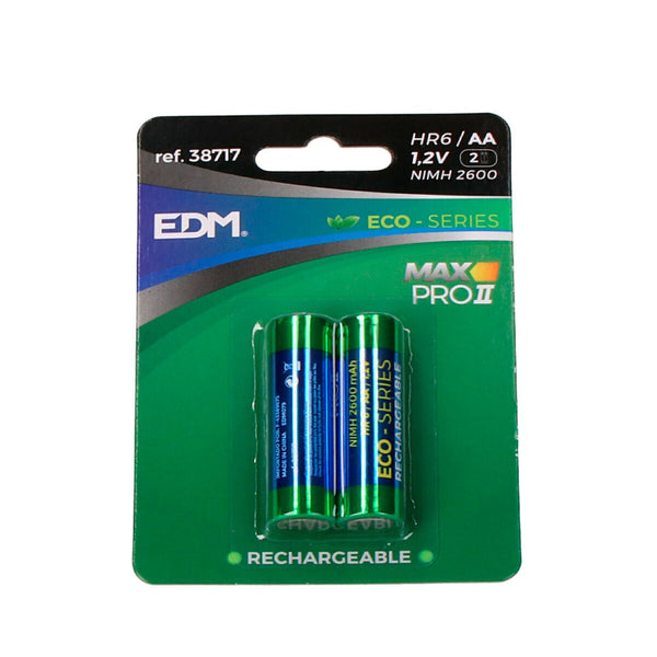 Batterie Ricaricabili EDM Max Pro II Eco-Series 2600 mAh AA HR6 1,2 V (2 Unità)-0