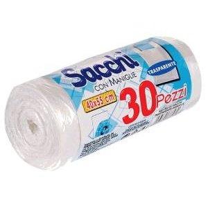 1 Rotolo da 30 Sacchi per Rifiuti Maniglie 40x55cm Trasparenti-0