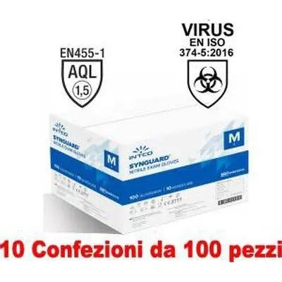 10Conf. da 100pz Taglia M - Guanti in Nitrile Uso Medico Senza Polvere