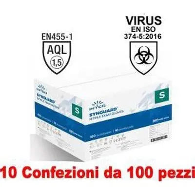 10Conf. da 100pz Taglia S - Guanti in Nitrile Uso Medico Senza Polvere